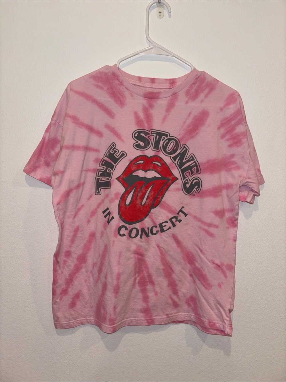the Rolling Stones Pink Tie-Dye Logo Tee